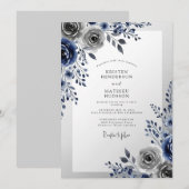 Navy Blue Frosty Winter Wedding Kaart (Voorkant / Achterkant)