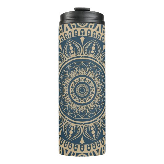 Navy blue full print Mandala patroon A praktisch Thermosbeker (Voorkant)