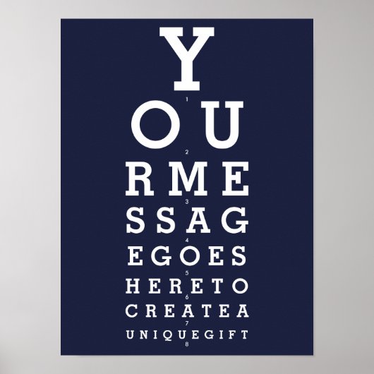 Navy Blue Fun Eyesight Chart Aangepast Bericht Poster (Voorkant)