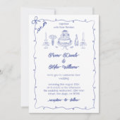 Navy Blue Funky Tekening Handschrift Trouwen Kaart (Voorkant)