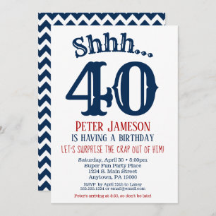 Navy Blue Funny Mannen Surprise Party Invitation Kaart