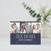 Navy Blue Funny Photo Wedding Save the Dates Aankondigingskaart (Staand voorkant)