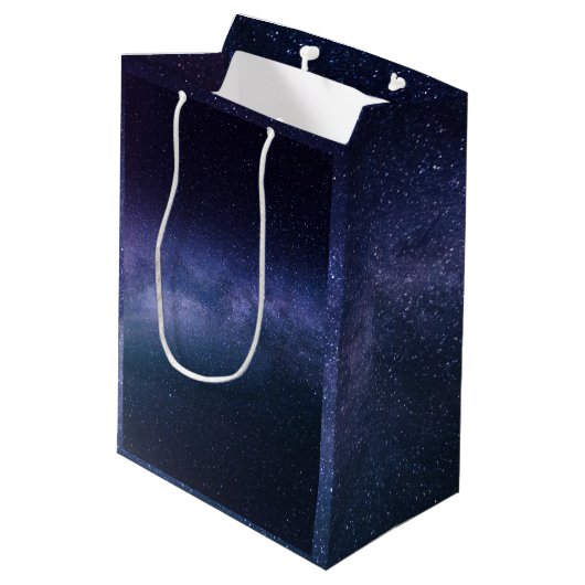 Navy Blue Galaxy Starry Night Stars Modern  Medium Cadeauzakje (Achterkant Gekanteld)