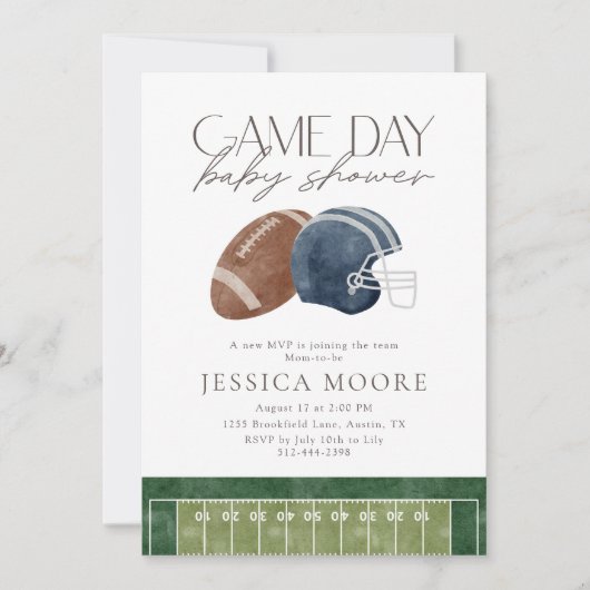 Navy Blue Game Day Football Baby Shower Kaart (Voorkant)