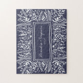 Navy Blue Garden Floral Art Border Name Wedding Legpuzzel (Verticaal)