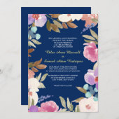 Navy Blue Garden Floral Wedding Kaart (Voorkant / Achterkant)