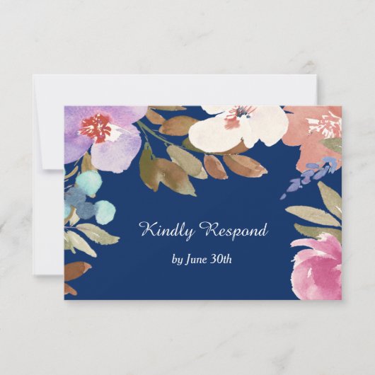 Navy Blue Garden Floral Wedding RSVP (Voorkant)