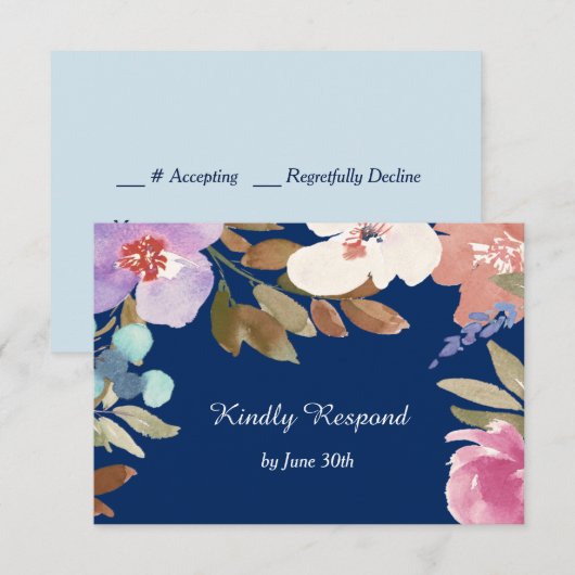 Navy Blue Garden Floral Wedding RSVP (Voorkant / Achterkant)
