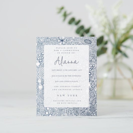 Navy Blue Garden Kerk Communie Bevestiging Briefkaart (Staand voorkant)