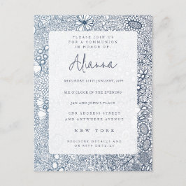 Navy Blue Garden Kerk Communie Bevestiging Briefkaart