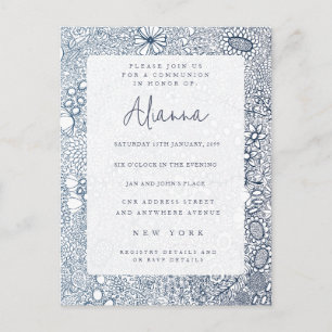 Navy Blue Garden Kerk Communie Bevestiging Briefkaart