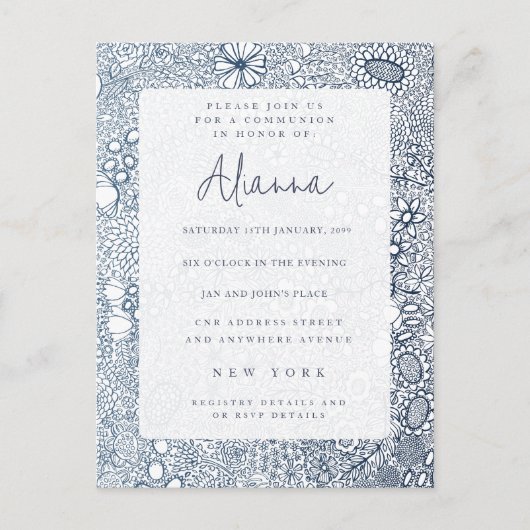 Navy Blue Garden Kerk Communie Bevestiging Briefkaart (Voorkant)