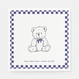 Navy Blue geblokte teddybeer-onze kleine welp Servet