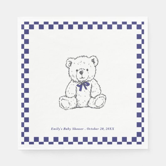 Navy Blue geblokte teddybeer-onze kleine welp Servet (Voorkant)