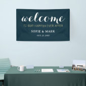 Navy Blue Gelukkig ooit na bruiloft Welkom Spandoek (Beurs)