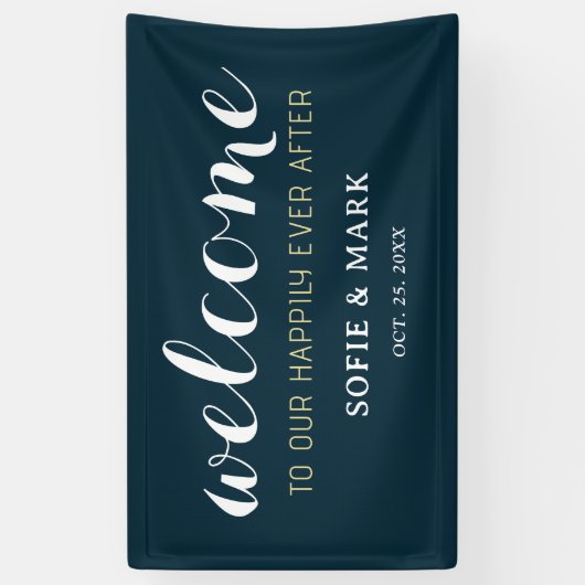 Navy Blue Gelukkig ooit na bruiloft Welkom Spandoek (Verticaal)