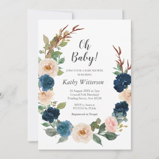Navy Blue Gender Neutral Baby shower Invitation Kaart (Voorkant)
