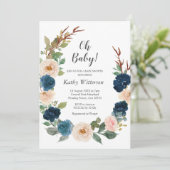 Navy Blue Gender Neutral Baby shower Invitation Kaart (Staand voorkant)