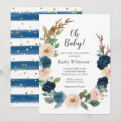 Navy Blue Gender Neutral Baby shower Invitation Kaart (Voorkant / Achterkant)