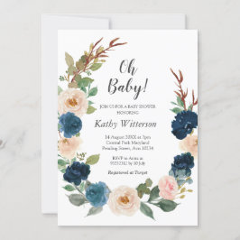Navy Blue Gender Neutral Baby shower Invitation Kaart
