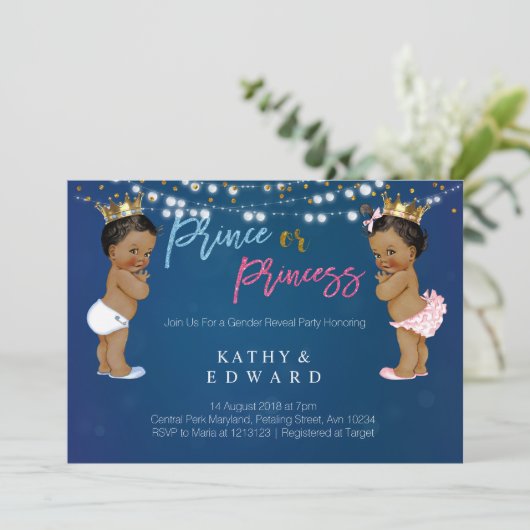 Navy Blue gender onthult uitnodiging (Staand voorkant)