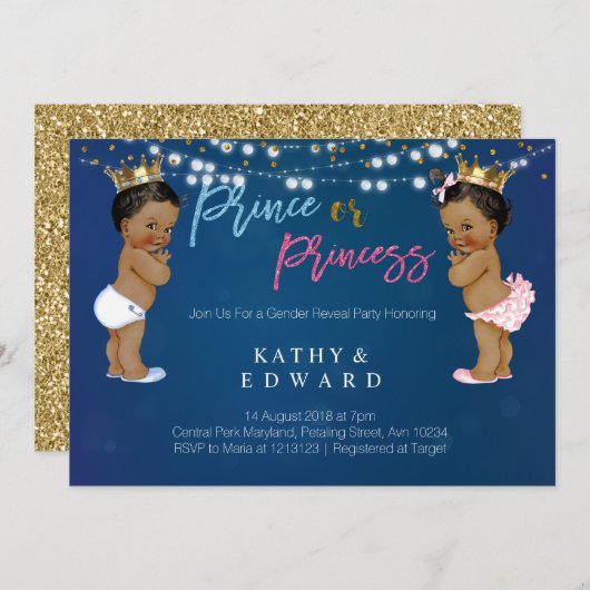 Navy Blue gender onthult uitnodiging (Voorkant / Achterkant)