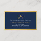 Navy Blue General Contractor QR Code Gold Metallic Visitekaartje (Voorkant)