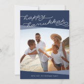 Navy Blue Geo Script | Hanukkah-foto Feestdagenkaart (Voorkant)