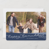 Navy Blue Geo Script | Hanukkah-foto Feestdagenkaart (Voorkant)