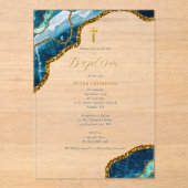 Navy Blue Geode Agate Gold Cross Baptisme Acryl Uitnodigingen (Voorkant)