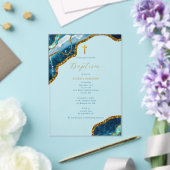 Navy Blue Geode Agate Gold Cross Baptisme Acryl Uitnodigingen (Insitu (Huwelijk))