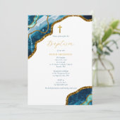 Navy Blue Geode Agate Gold Cross Baptisme Kaart (Staand voorkant)