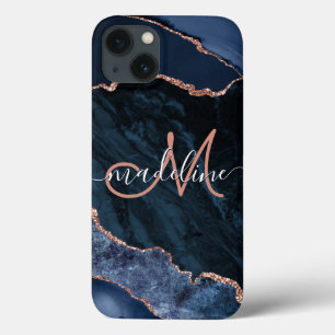 Navy Blue Geode Agate Roos Glitter Monogrammed Case-Mate iPhone Case