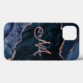 Navy Blue Geode Agate Roos Glitter Monogrammed Case-Mate iPhone Case (Achterkant (horizontaal))