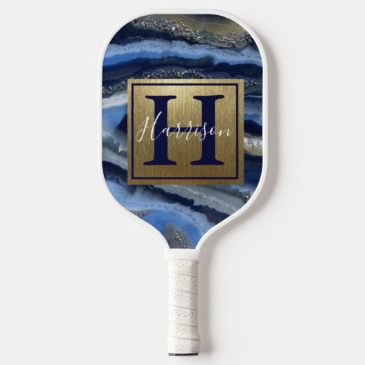 Navy Blue Geode Monogram en naam  Pickleball Paddle (Voorkant)