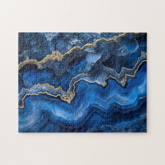 Navy Blue Geode Slice met Gouden Aderen Legpuzzel (Horizontaal)