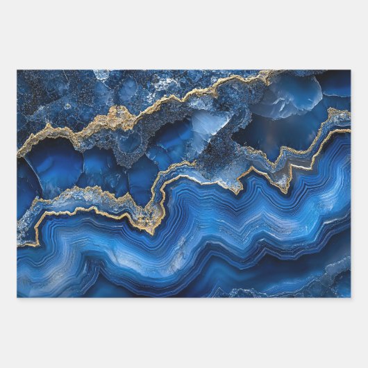 Navy Blue Geode Slice with Gold Veins Inpakpapier Vel (Voorkant 3)