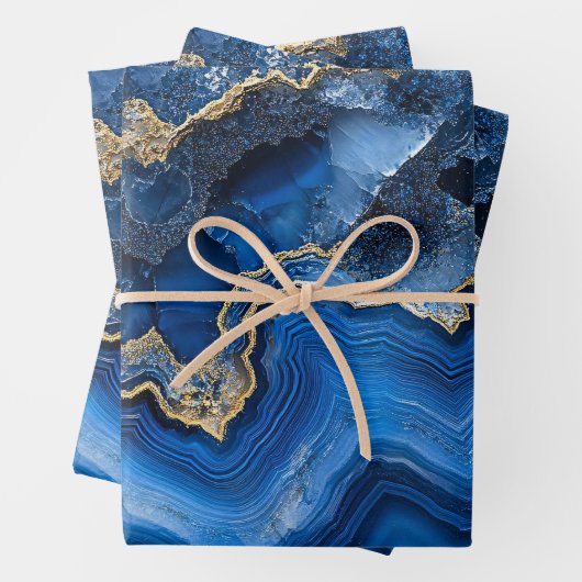 Navy Blue Geode Slice with Gold Veins Inpakpapier Vel (In situ)