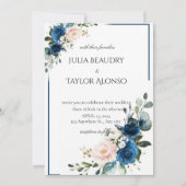 Navy Blue Geometric Floral Wedding Invitation Kaart (Voorkant)