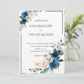 Navy Blue Geometric Floral Wedding Invitation Kaart (Staand voorkant)
