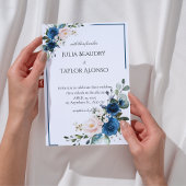 Navy Blue Geometric Floral Wedding Invitation Kaart