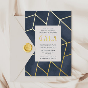 Navy Blue Geometric Gala Gold Foil Invitation Folie Uitnodiging