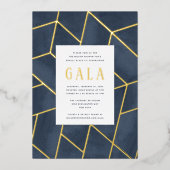 Navy Blue Geometric Gala Gold Foil Invitation Folie Uitnodiging (Voorkant)