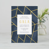 Navy Blue Geometric Gala Gold Foil Invitation Folie Uitnodiging (Staand Voorkant)