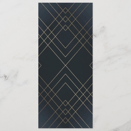 Navy Blue Geometric Gold Gatsby Wedding Menu (Achterkant)