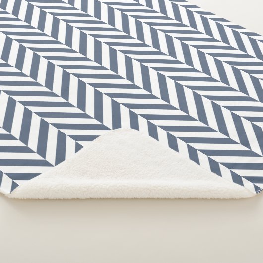 Navy Blue Geometric Herringbone Pattern Sherpa Deken (3/4)