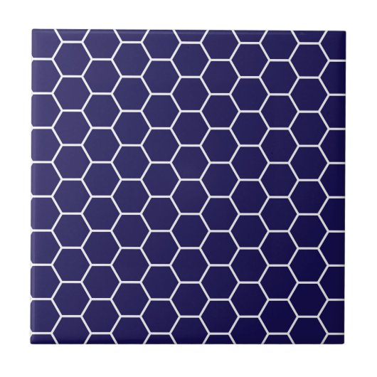 Navy Blue Geometric Honeycomb Hexagon Pattern Tegeltje (Voorkant)