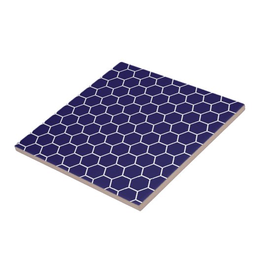 Navy Blue Geometric Honeycomb Hexagon Pattern Tegeltje (Zijkant)