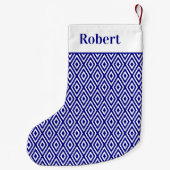 Navy Blue Geometric Pattern met naam Kleine Kerstsok (Achterkant)