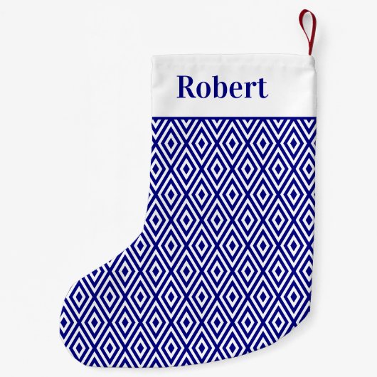 Navy Blue Geometric Pattern met naam Kleine Kerstsok (Achterkant)